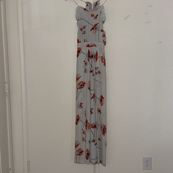 Anthropologie Paper Crown Ruffle Poppy White Water Floral Jumpsuit sz Small - Picture 9 of 16